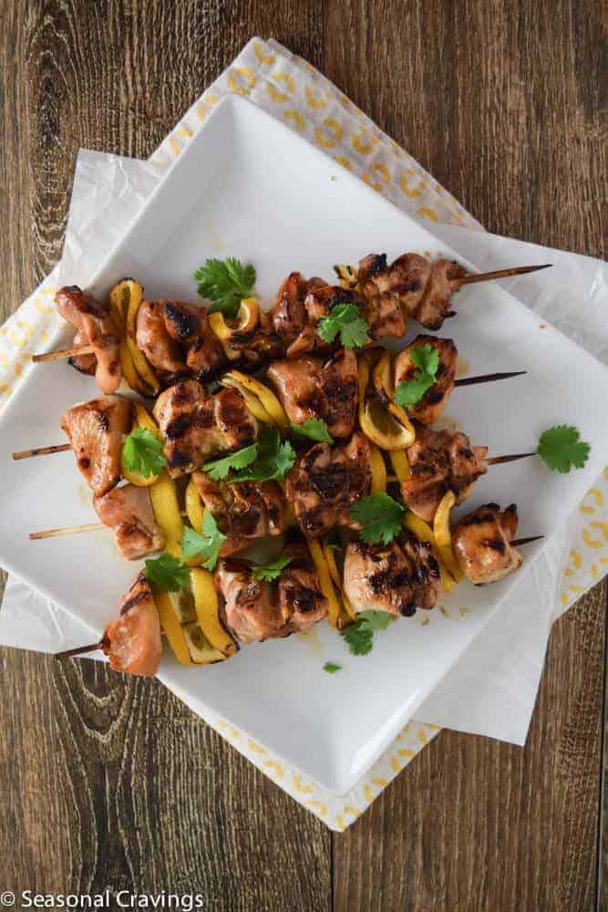 Grilled chicken and pineapple skewers